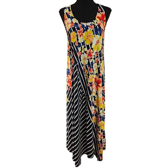 Melissa Paige Summer Floral & Stripe Print Sleeveless Maxi Dress Size S/P - Picture 1 of 4